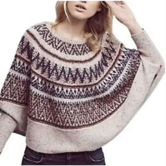 ANTHROPOLOGIE SLEEPING ON SNOW Fair Isle Wool Knit Poncho Sweater Size XS/S - Picture 1 of 11
